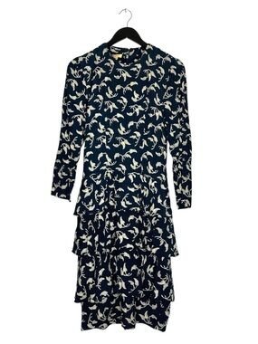 Vintage Katie MFG Navy Floral Tiered Dress Size 4 Modest Feminine Romantic